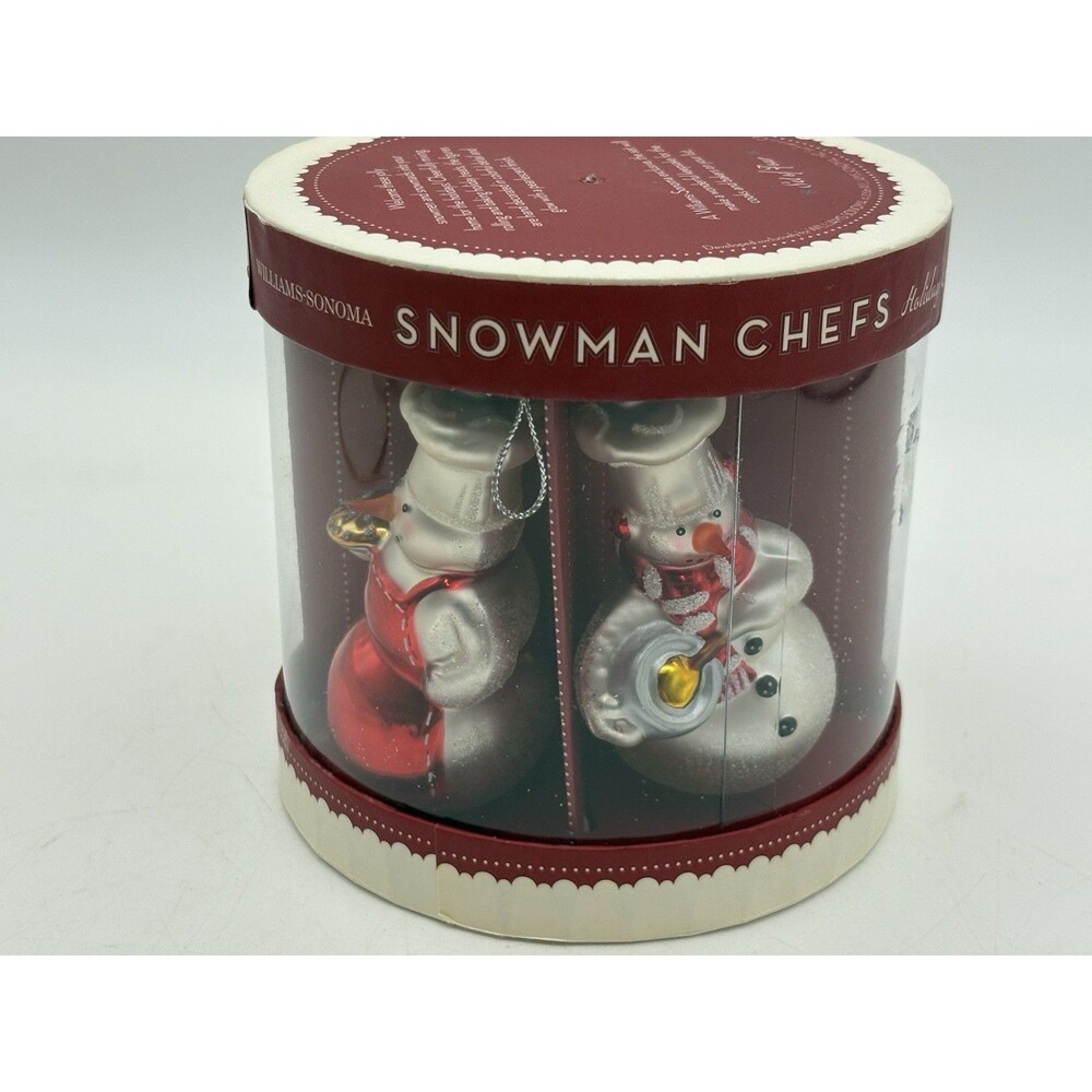 Williams Sonoma Snowman Chefs Ornaments Set of 4 2006 Glass Holiday